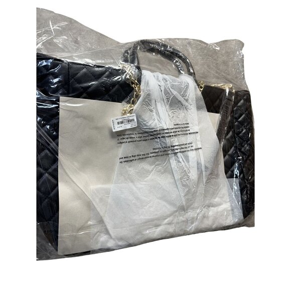 NWT Gilda Paris Quilted Vegan Leather LG 20x13 Tote Bag With Gold Chain Strap & - Picture 10 of 10